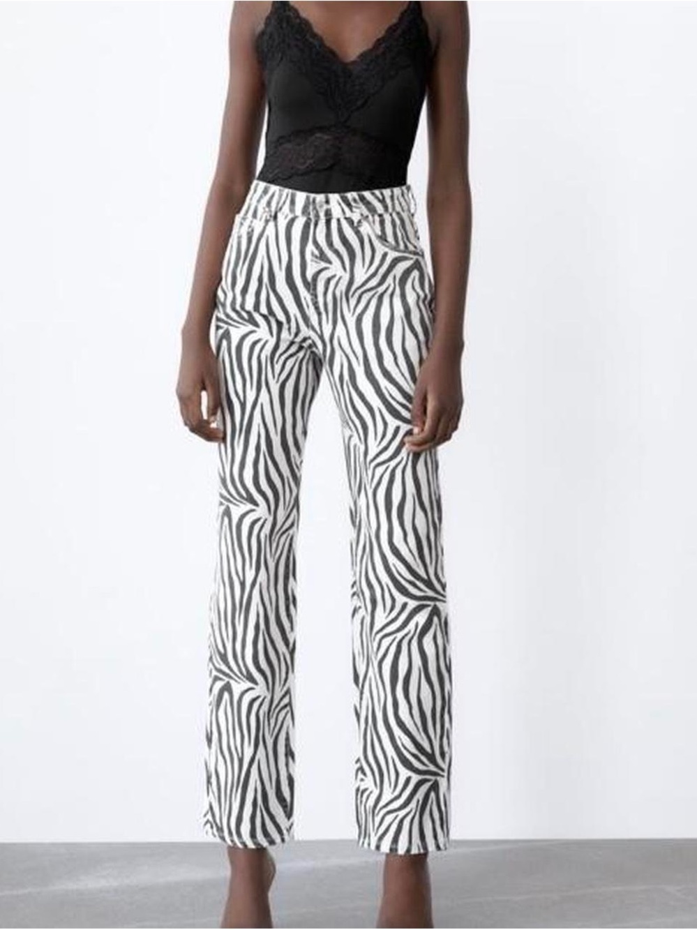 Zara Black and White Zebra Print Straight Leg Pants